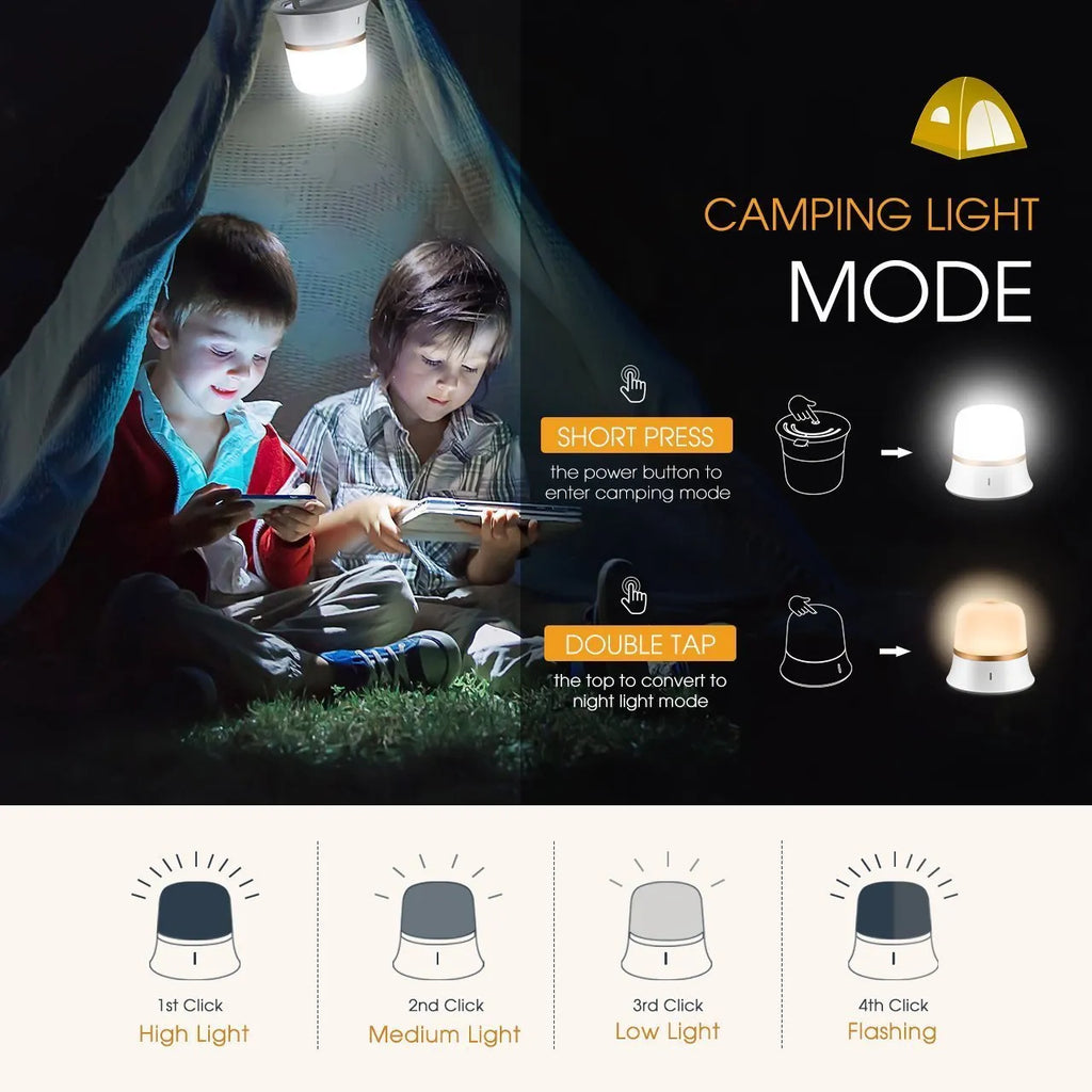 White bedside touch control night light with motion sensor, shown with warm white glow.