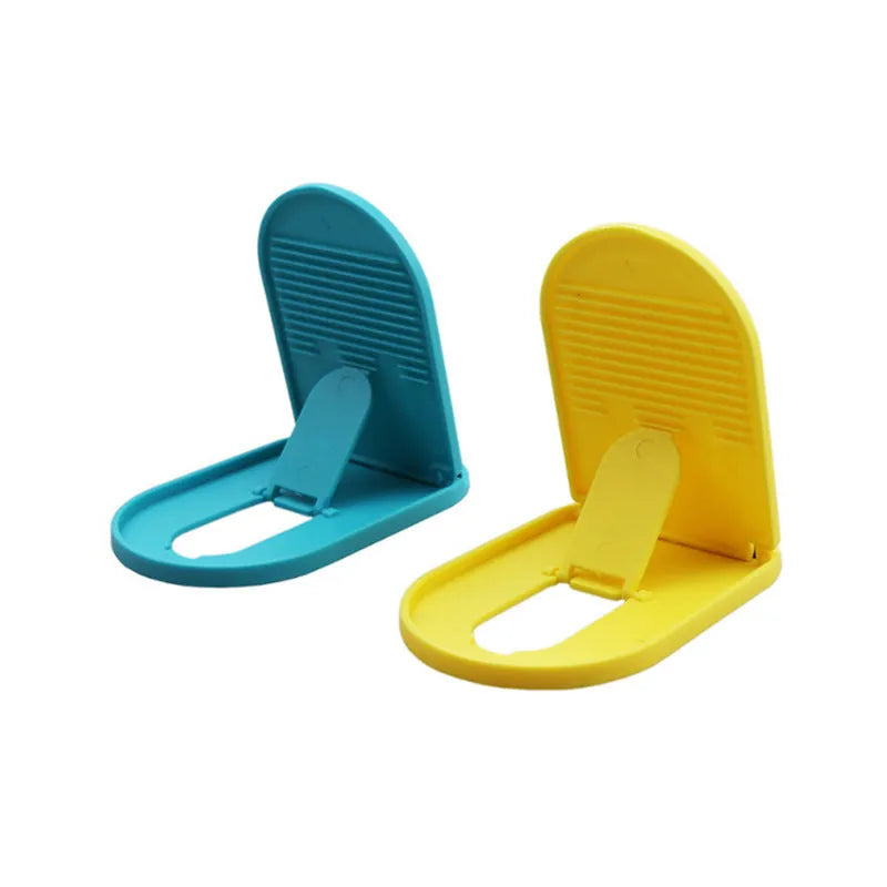 Plastic mobile phone stand with lazy bracket design in six colour options on white background