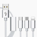 Black three-in-one mobile phone charging cable with three connectors on a 1.2m cord.