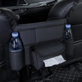 Leather car seat hanging tissue box installed between vehicle seats in black colour