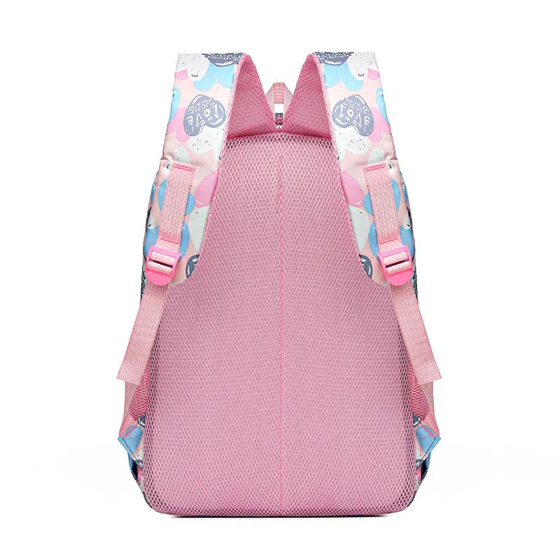 Blue children's Oxford cloth school backpack with large main compartment and padded air-pillow shoulder straps.