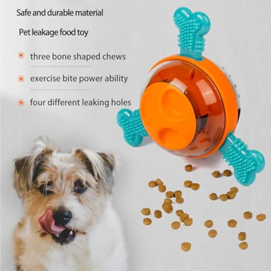 Interactive dog chew toy with rubber bones for small and medium puppies, shown as slow feeder puzzle
