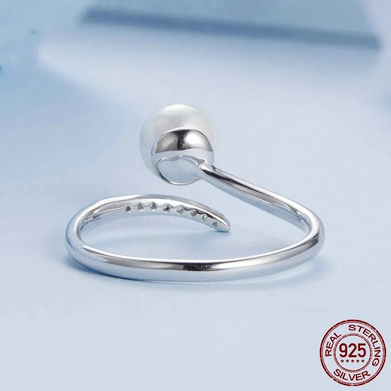 Adjustable women's ring with shell pearls on S925 sterling silver open-loop band