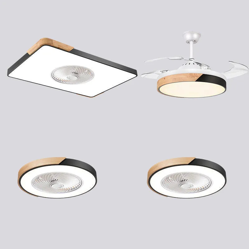 Nordic style ceiling fan with integrated light fixture in a solid wood frame