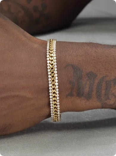 Gold tennis bracelet with hip hop styling for men and women