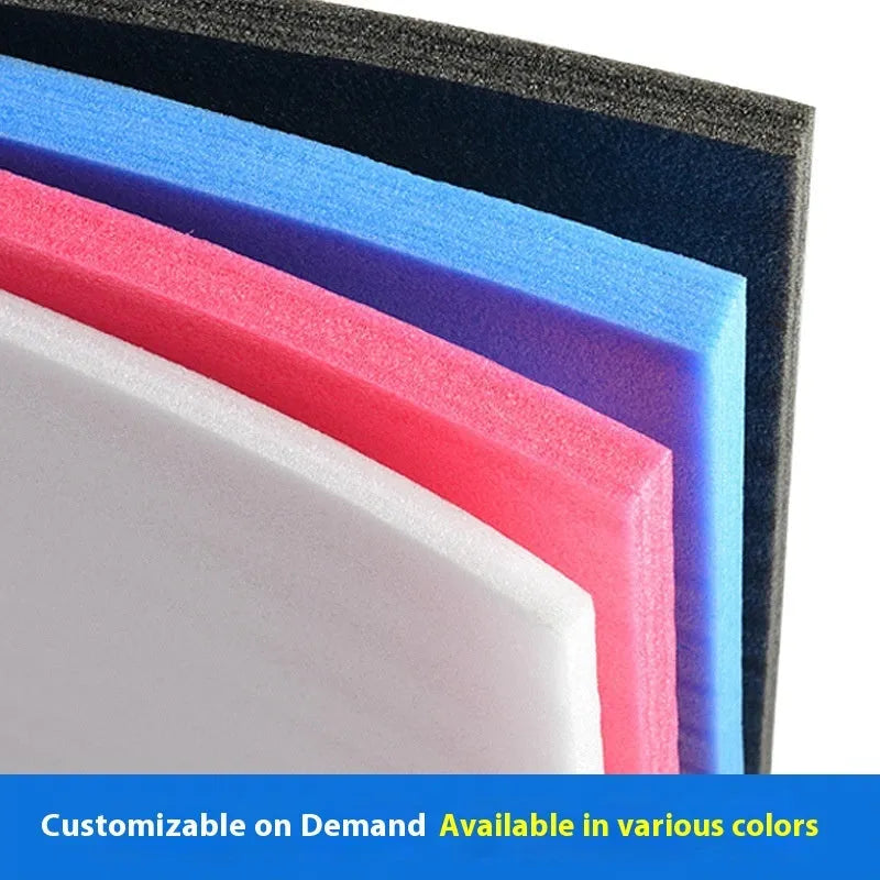 White high density EPE pearl cotton foam board showing thickness, 2 metres by 1 metre.
