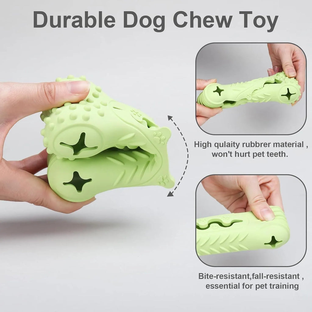 Bone-shaped natural rubber dog chew toy in blue green orange colours