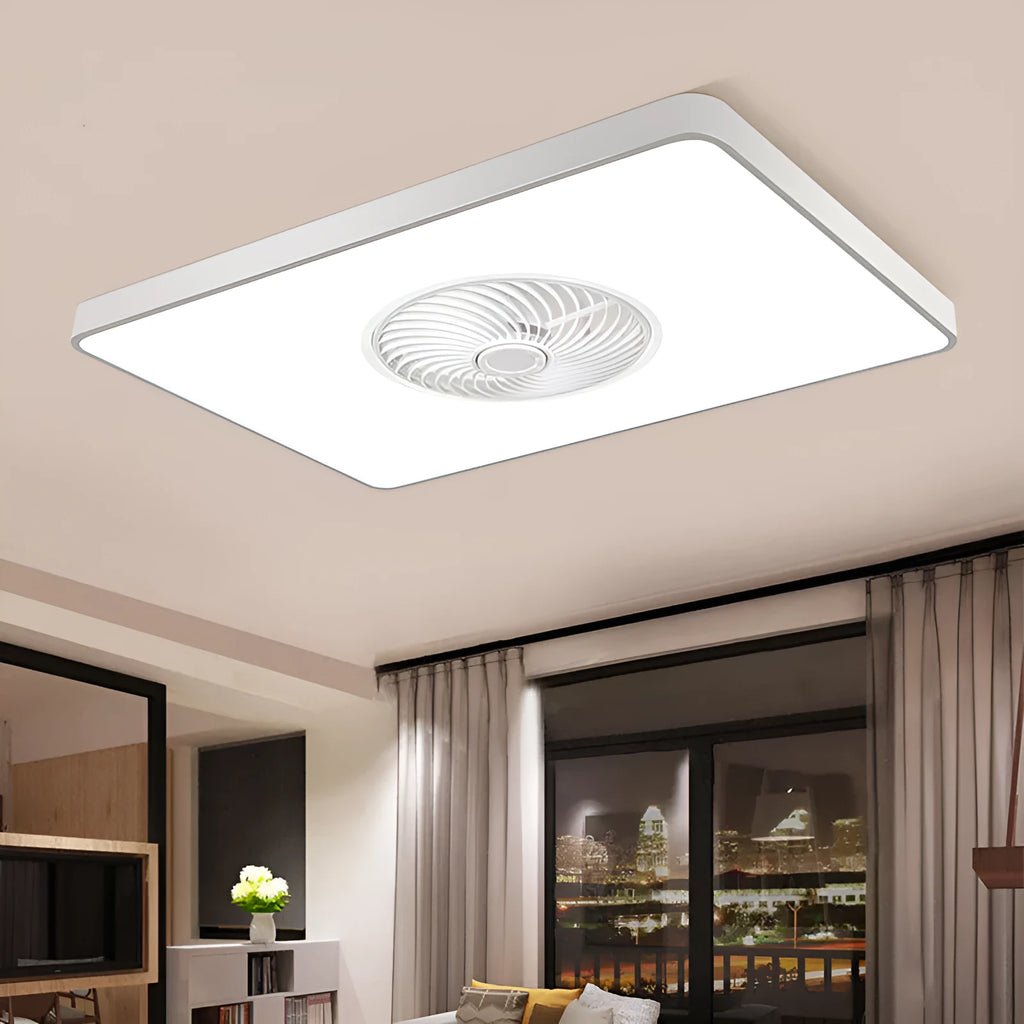 Nordic style ceiling fan with integrated light fixture in a solid wood frame