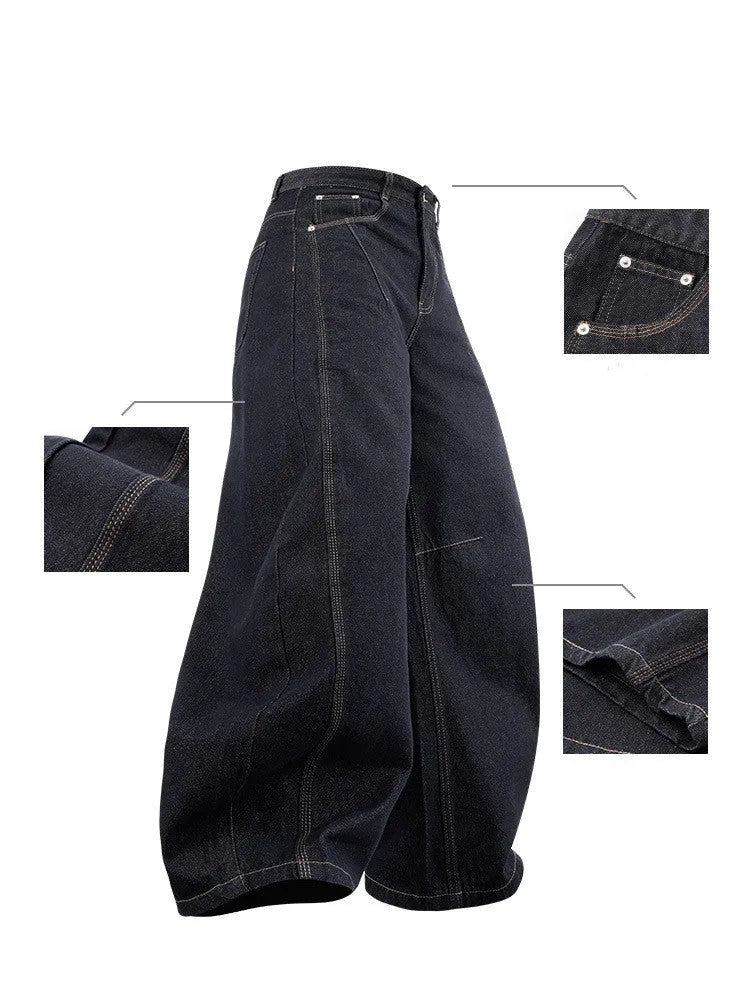 Men's wide leg denim trousers in original cow colour with mid waist cut