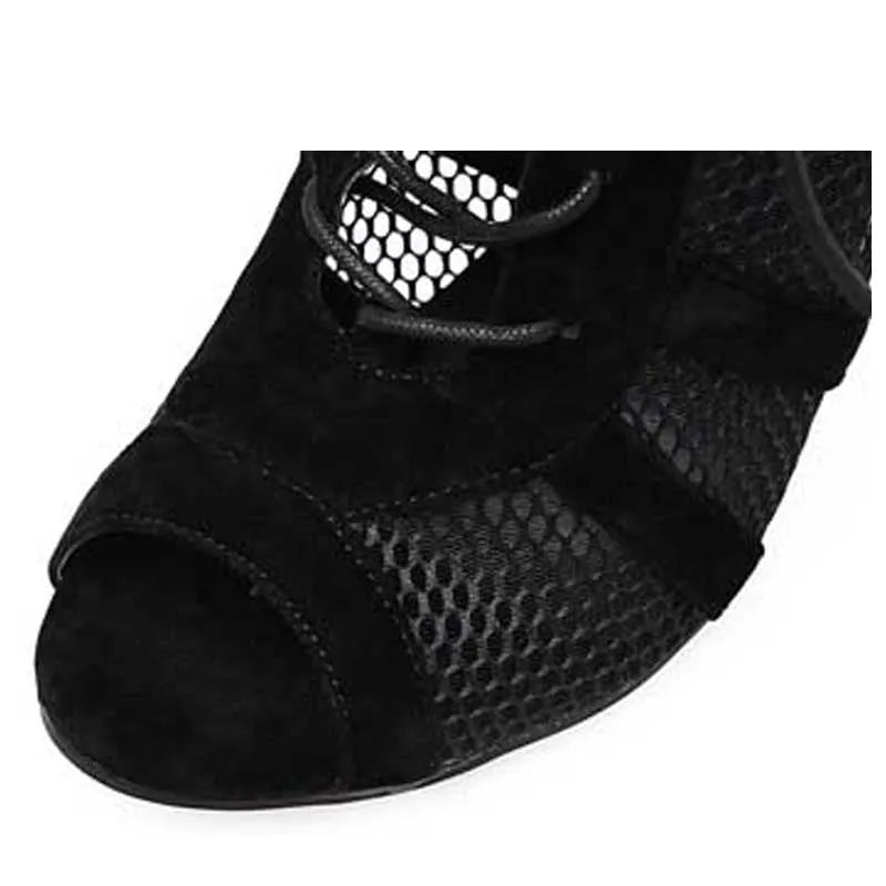 Black suede women's high heel shoes with lace-up design, 11.5cm heel and 1cm platform
