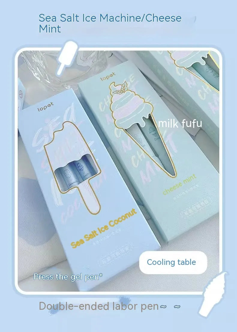 Double-headed fluorescent pen set with 0.5mm plastic heads in cheese mint and sea salt ice cup colours
