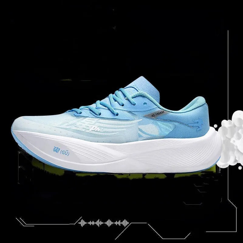 Low top running shoes with carbon plate, natural rubber sole, and PU mesh upper in multiple colour options.