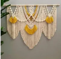 Hand-woven creamy white and yellow cotton Nordic tapestry rectangle 120cm by 95cm