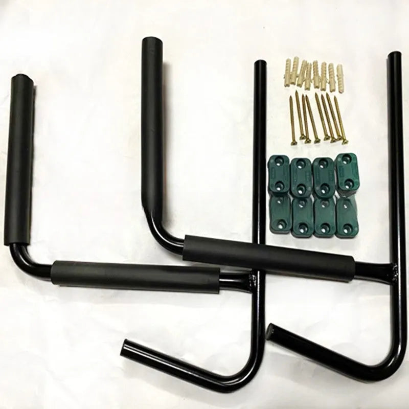 Black carbon steel kayak and surfboard wall storage hanger rack