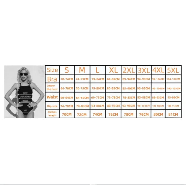 Women's plus size black polyester bikini swimsuit with printing pattern and stitching details
