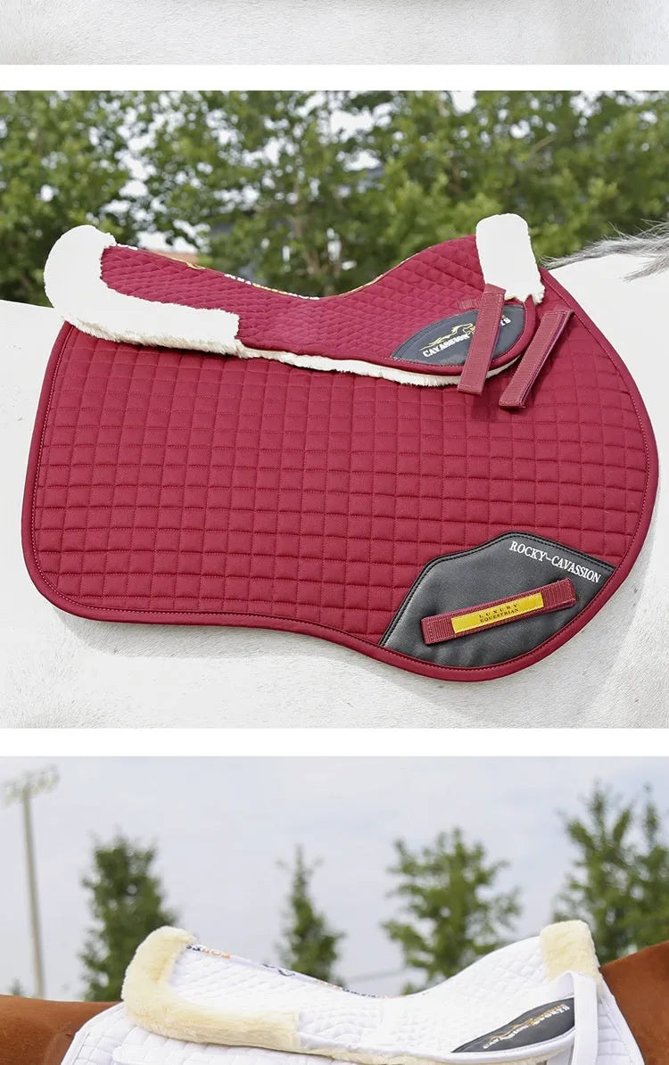 Riding saddle pad with wool cushioning and waist protection in multiple colours