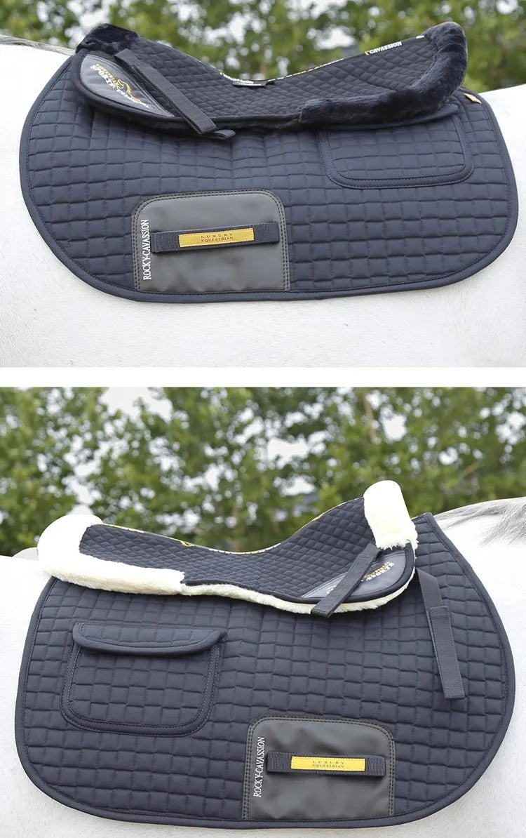 Riding saddle pad with wool cushioning and waist protection in multiple colours
