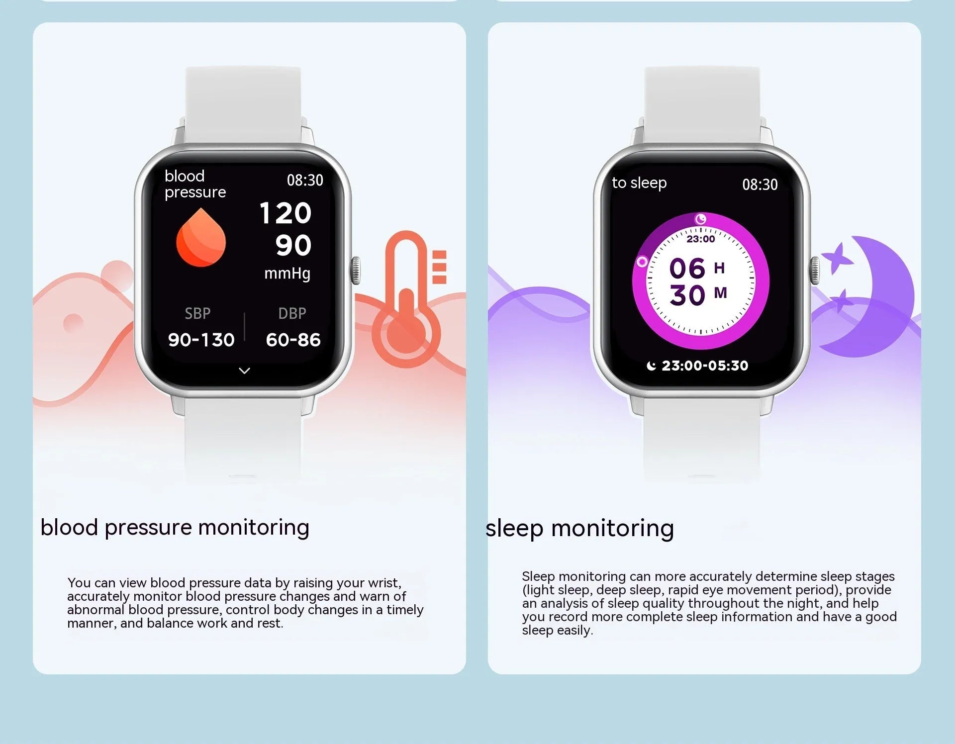 Bluetooth smart watch with AI voice control and heart rate monitoring display showing colour options