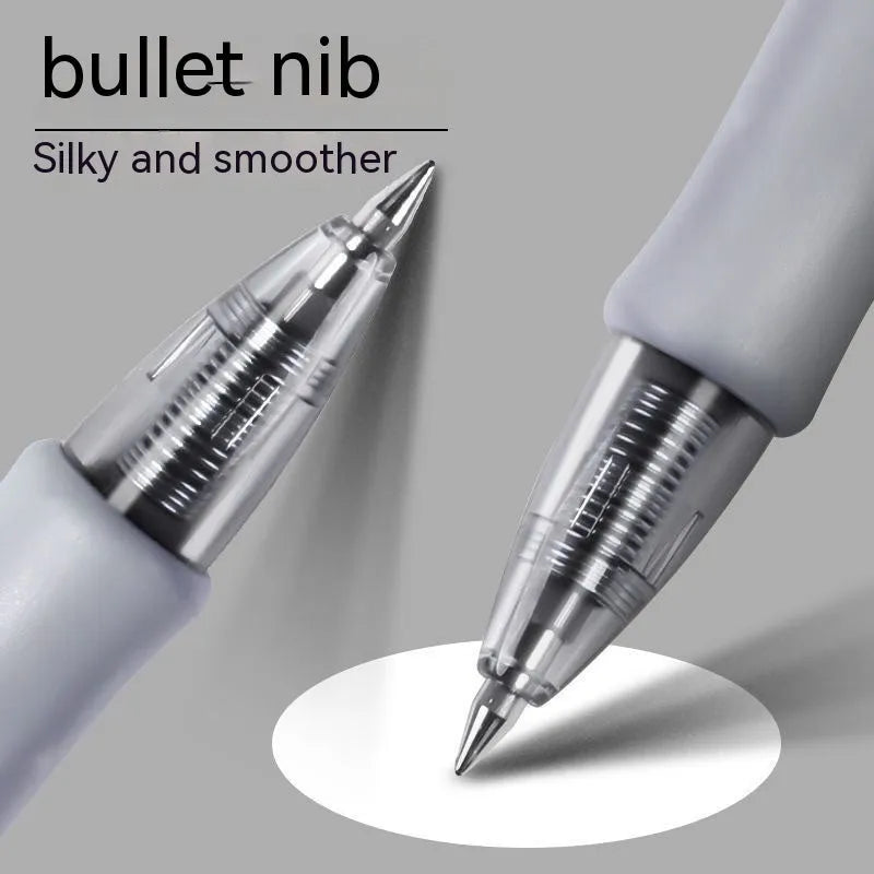 0.5mm fine tip gel pen in plastic construction with black, blue, and red ink colour options