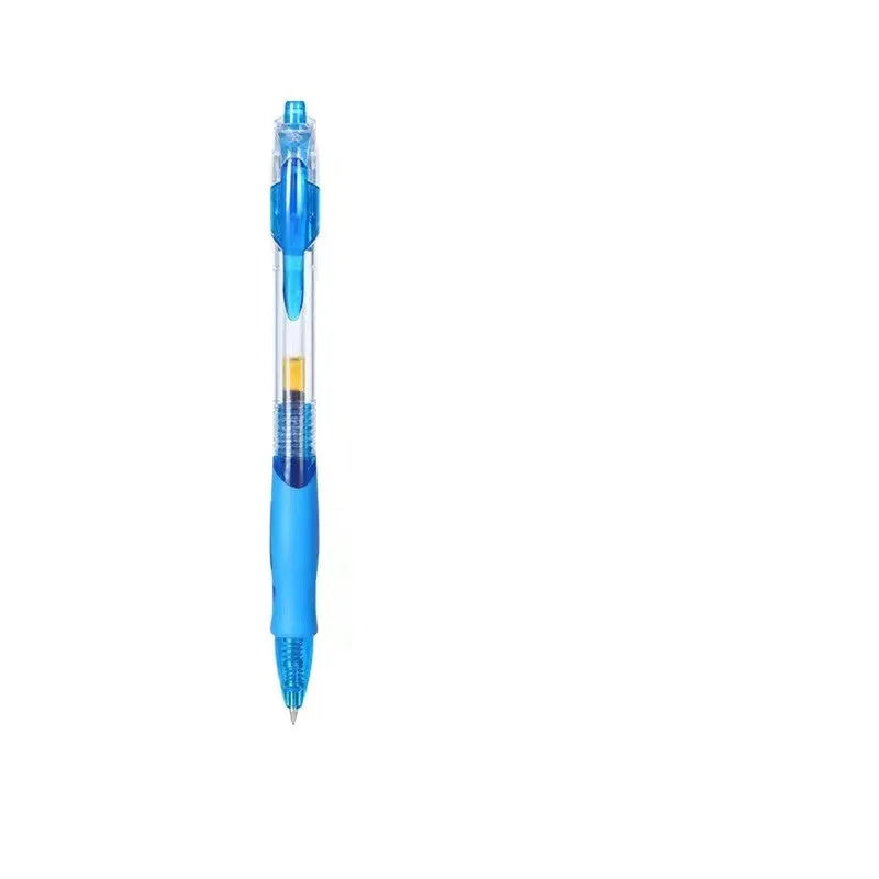 0.5mm fine tip gel pen in plastic construction with black, blue, and red ink colour options