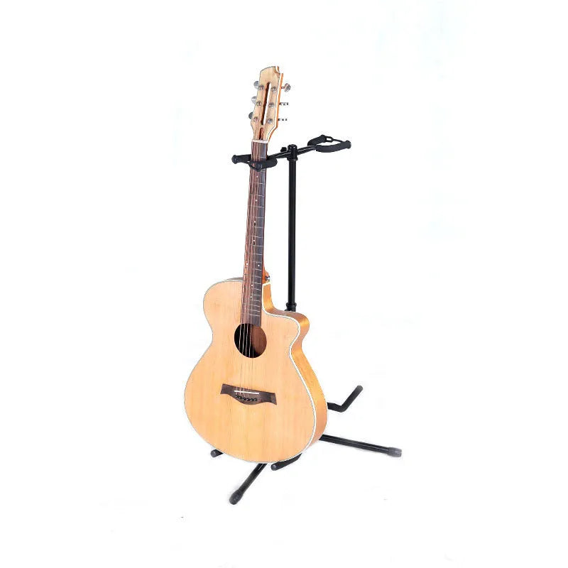 Black vertical double-headed adjustable guitar stand for electric and acoustic instruments