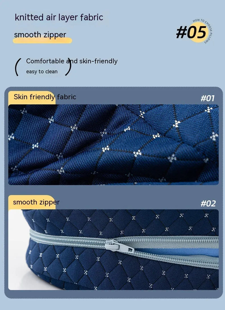 Heart-shaped dark blue jacquard memory foam leg pillow for adult knee support.