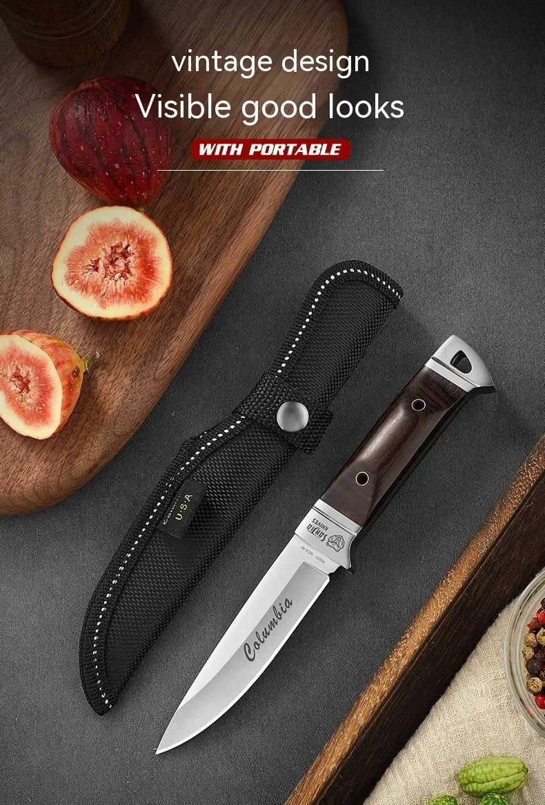Stainless steel fixed blade camping knife with leather sheath national style design