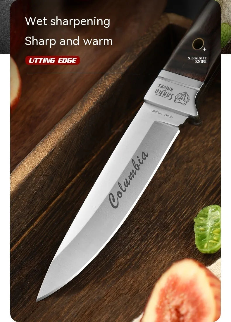 Stainless steel fixed blade camping knife with leather sheath national style design