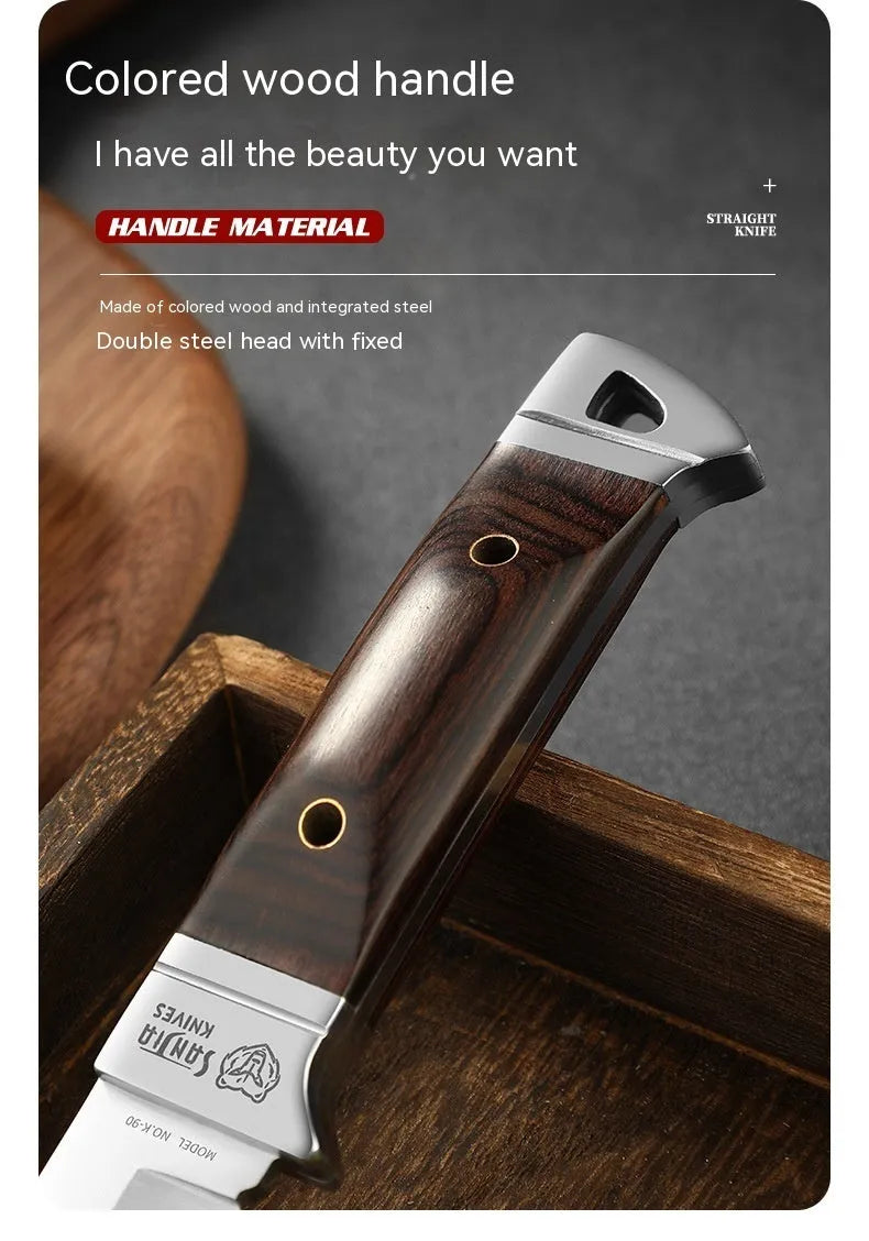 Stainless steel fixed blade camping knife with leather sheath national style design