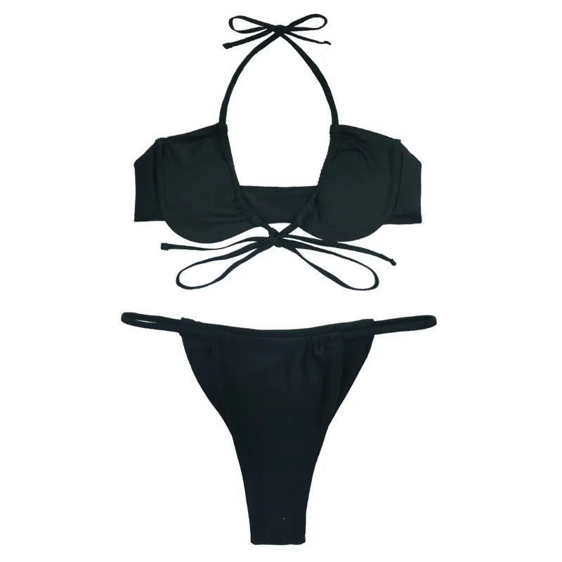 Women's two-piece nylon bikini swimsuit in black or mint green colours