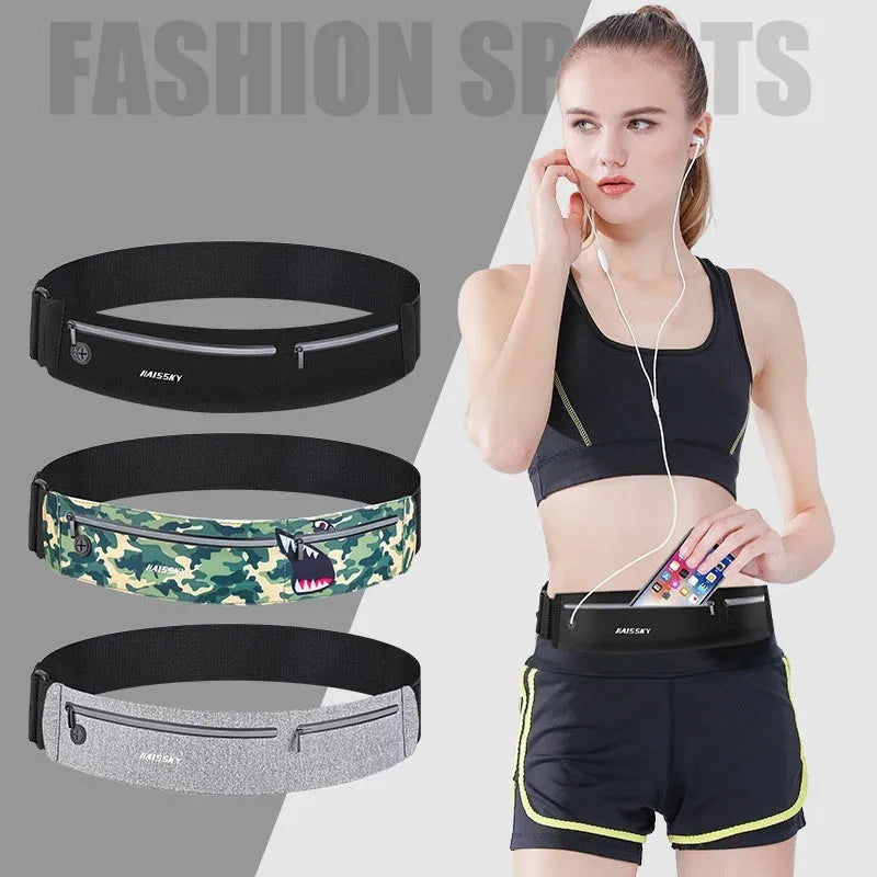 Waterproof 8-inch waist bag for outdoor sports in camouflage crocodile colour with chinlon Lycra construction