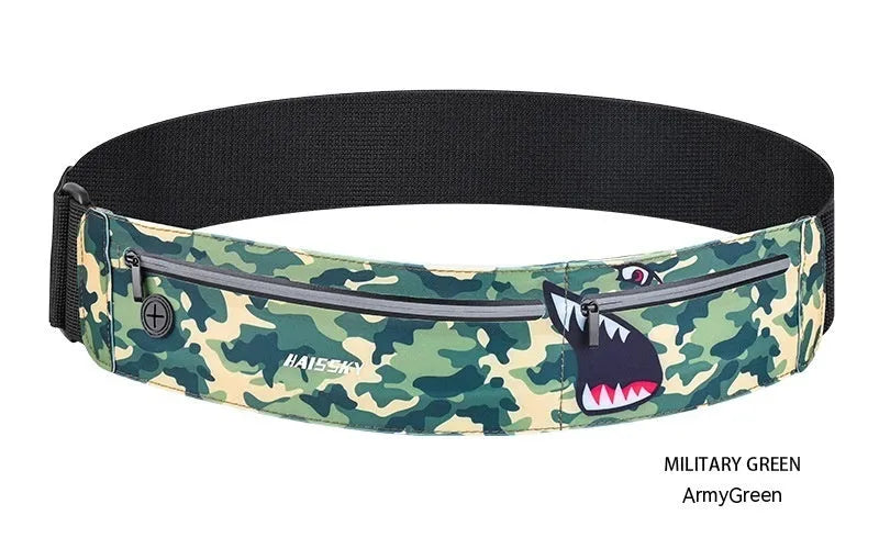 Waterproof 8-inch waist bag for outdoor sports in camouflage crocodile colour with chinlon Lycra construction