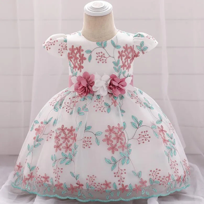 Baby girls fluffy summer dress in soybean powder colour, princess style with cotton blend fabric