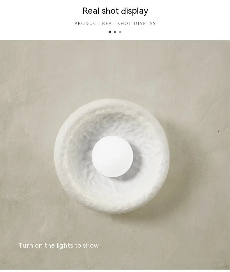 Japanese minimalist wall lamp with resin shade in 20cm, 26cm, or 32cm diameter