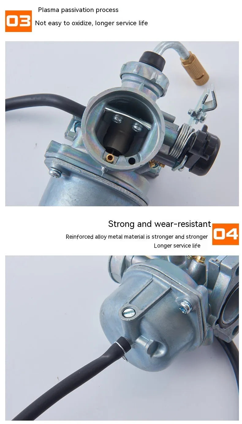 Motorcycle carburetor assembly with flat suction plunger design in Ba Jia and PE26 specifications