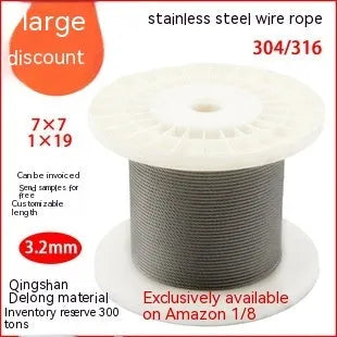 304 stainless steel invisible anti-theft wire rope showing double twist construction and diameter options