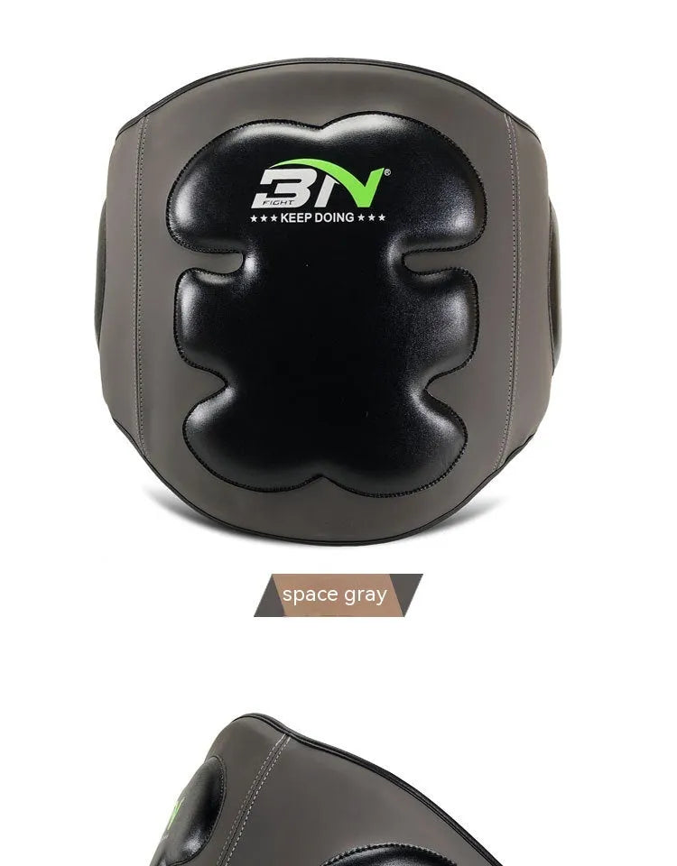 Sanda boxing breast protection target showing waist area protective gear in dark grey colour