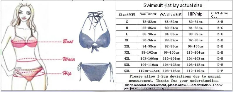 Blue women's split bikini swimsuit top and shorts on a hanger.