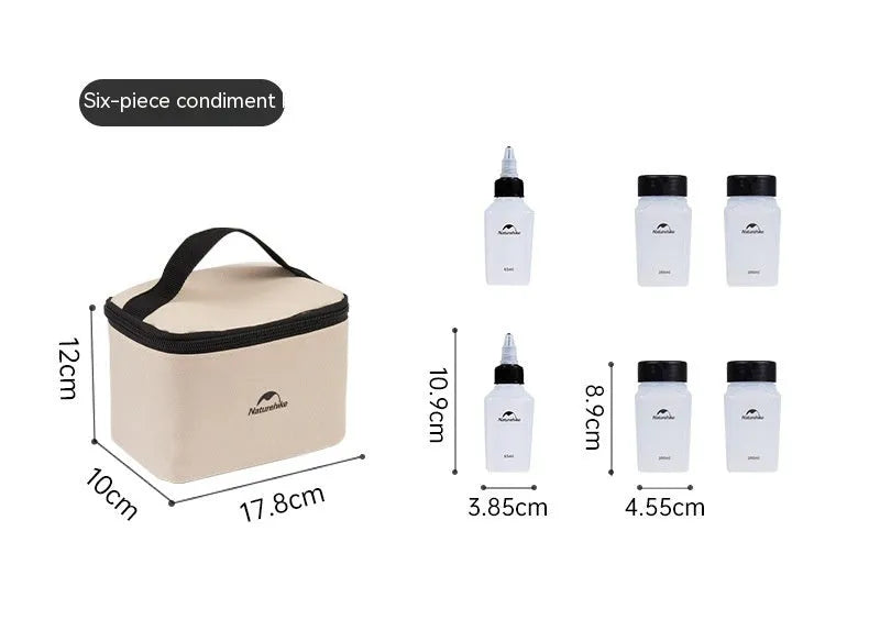 Naturehike six-piece portable seasoning bottle set with modern simplicity design