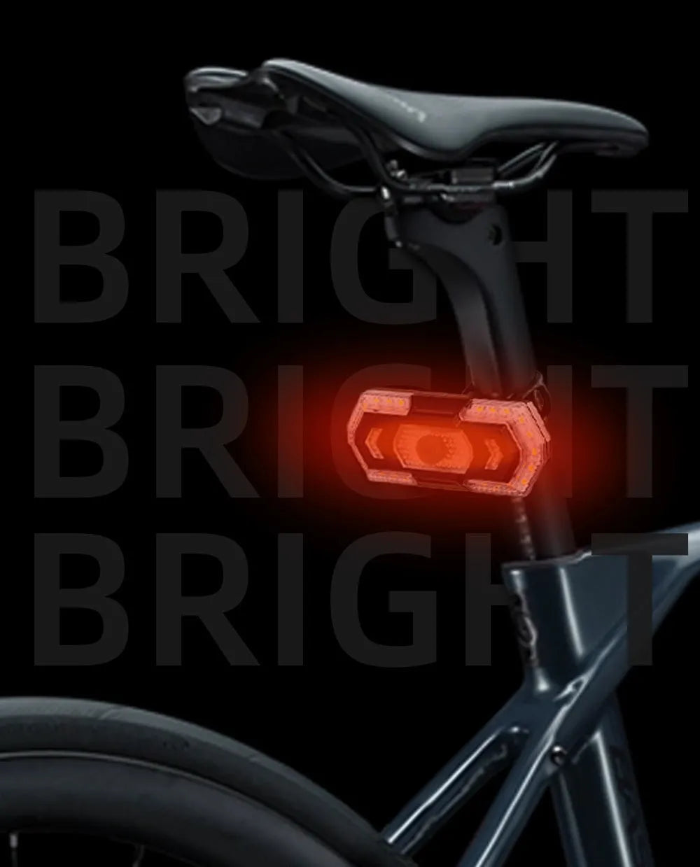 Black remote control USB charging waterproof LED taillight with wireless remote for bikes.