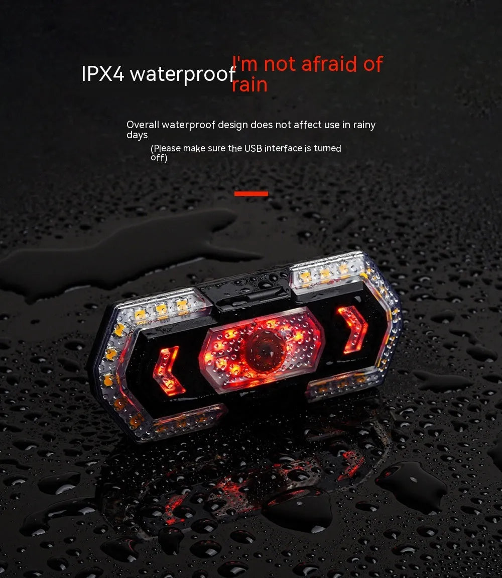 Black remote control USB charging waterproof LED taillight with wireless remote for bikes.