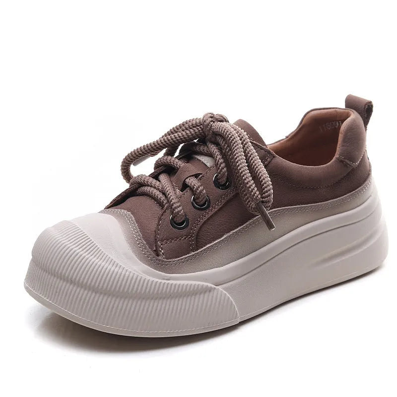 Women's full grain cow leather lace-up casual shoes in yellow and cameo brown colours