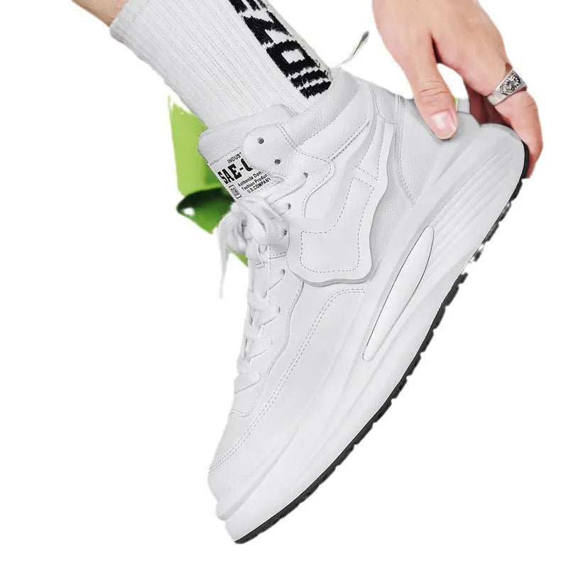 Men's black and white platform high-top shoes with round toe design