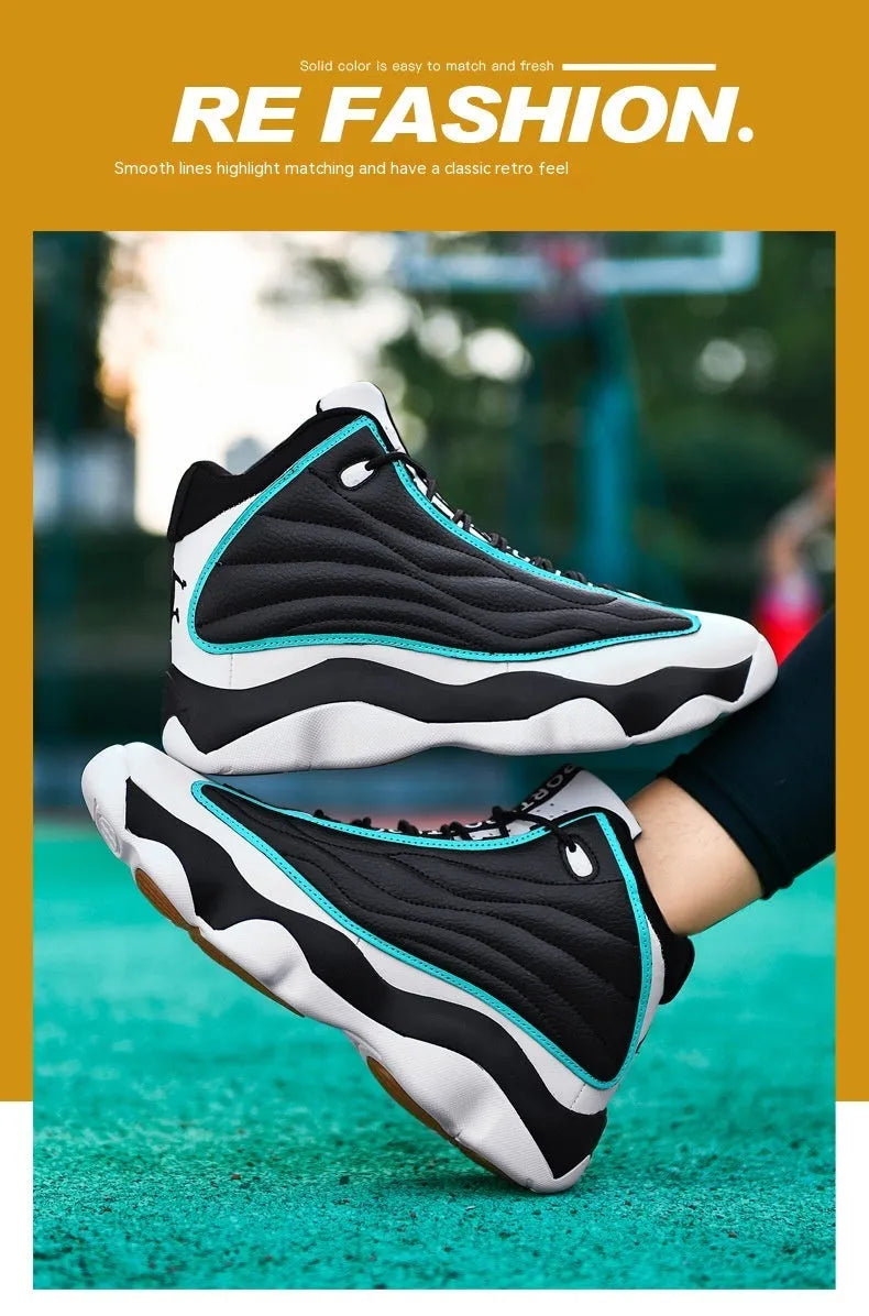 Men's AJ13 mesh basketball shoes with thick rubber sole in white red colour option