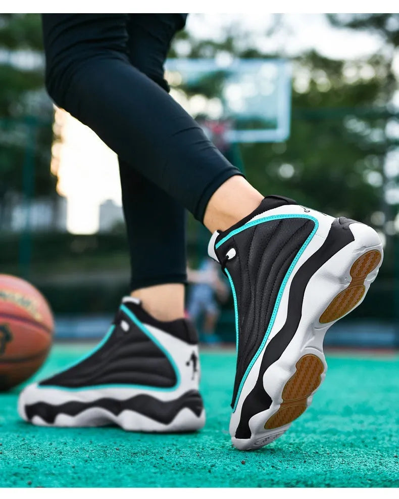 Men's AJ13 mesh basketball shoes with thick rubber sole in white red colour option