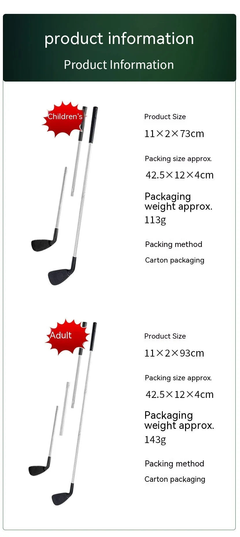 Metal golf club set with adult and children's options for outdoor family sports practice