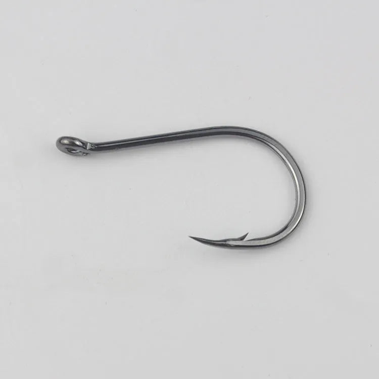 Bulk pack of alloy carbon steel fishing hooks with barbed crooked mouth design for sea rock fishing