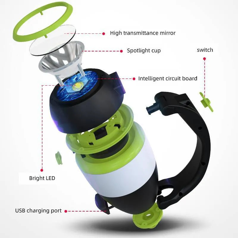 Black green 3-in-1 multifunctional LED table lamp with foldable design for camping and emergency use
