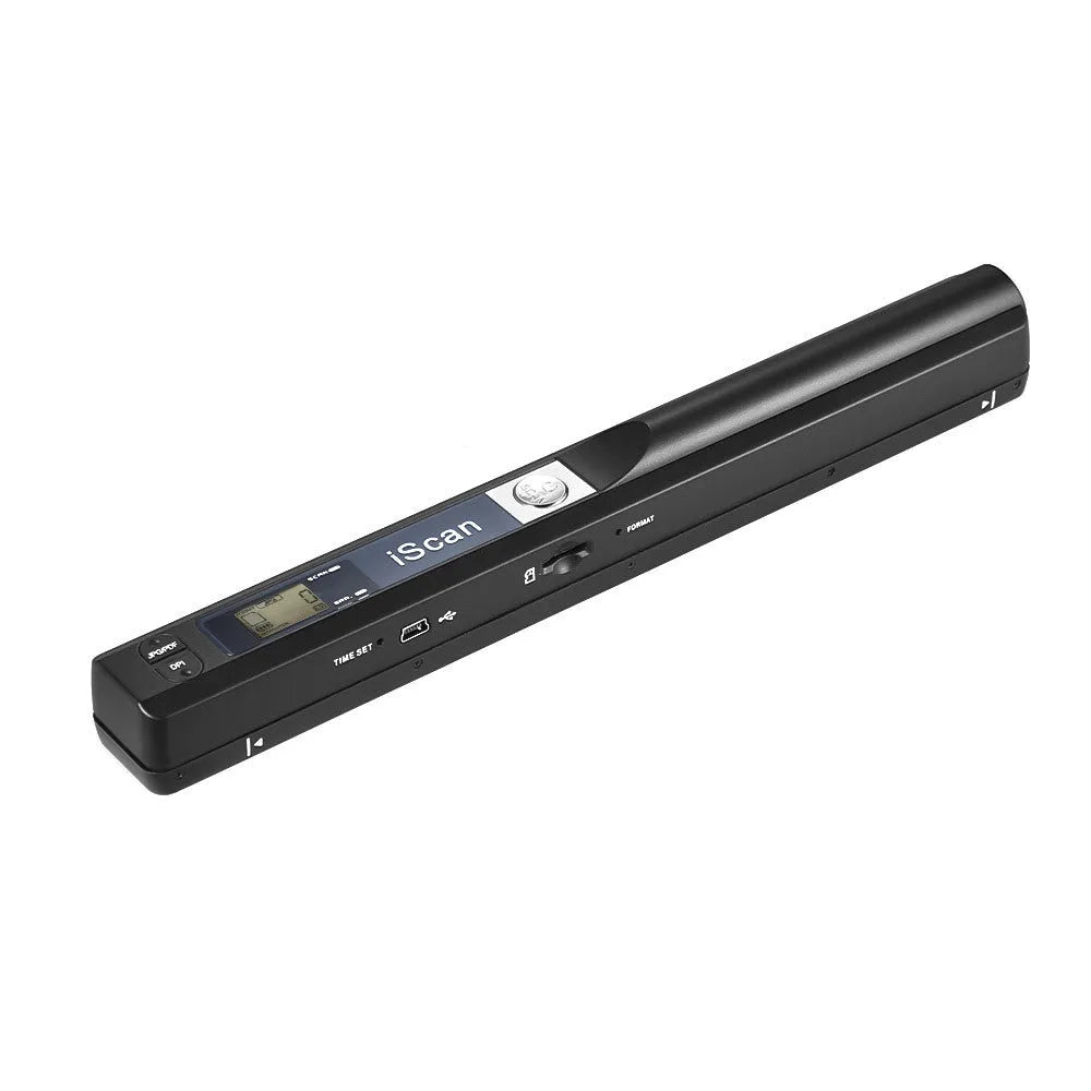 Handheld USB-C barcode scanner in black, blue, green, red, and silver colour options