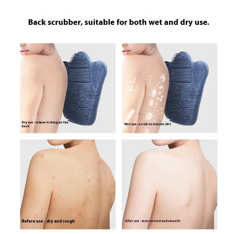 Blue silicone bath brush cushion mat for skin scrubbing measuring 31cm by 32cm
